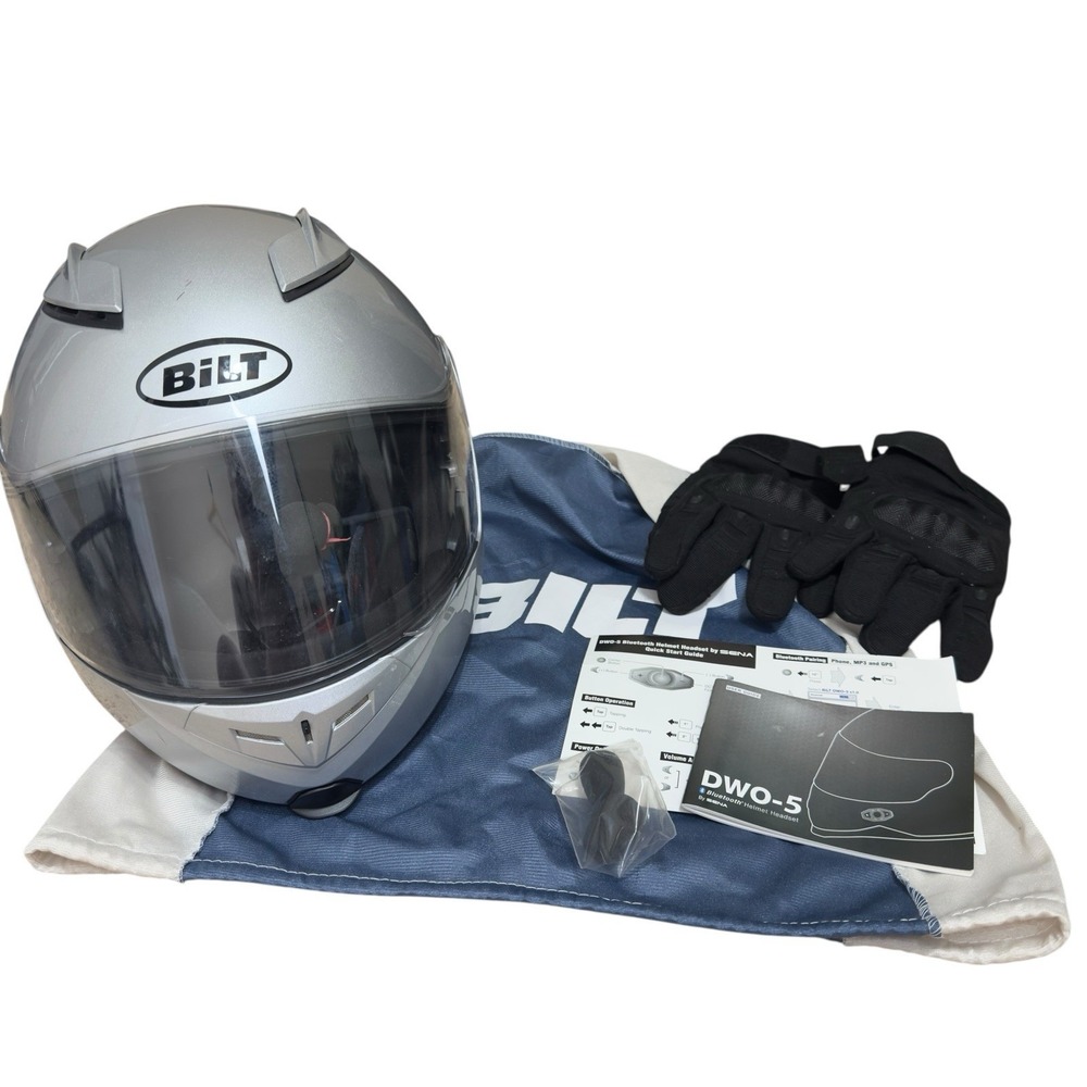 Bilt Techno 2.0‎ Modular Bluetooth Helmet Silver Medium W/Case, Charger, Papers